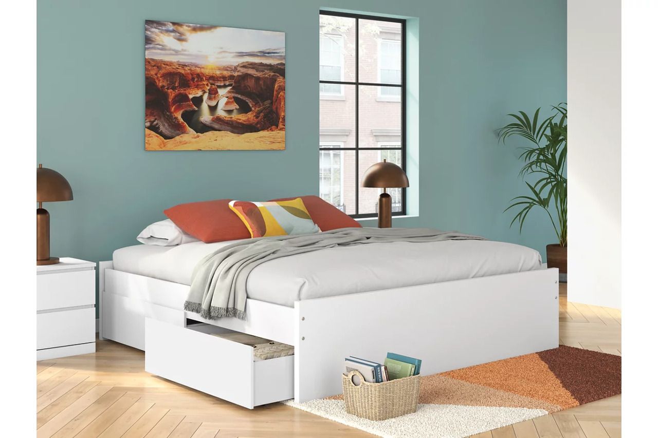 Onita King Platform Bed with 2 Side Storage In White EB9630B18