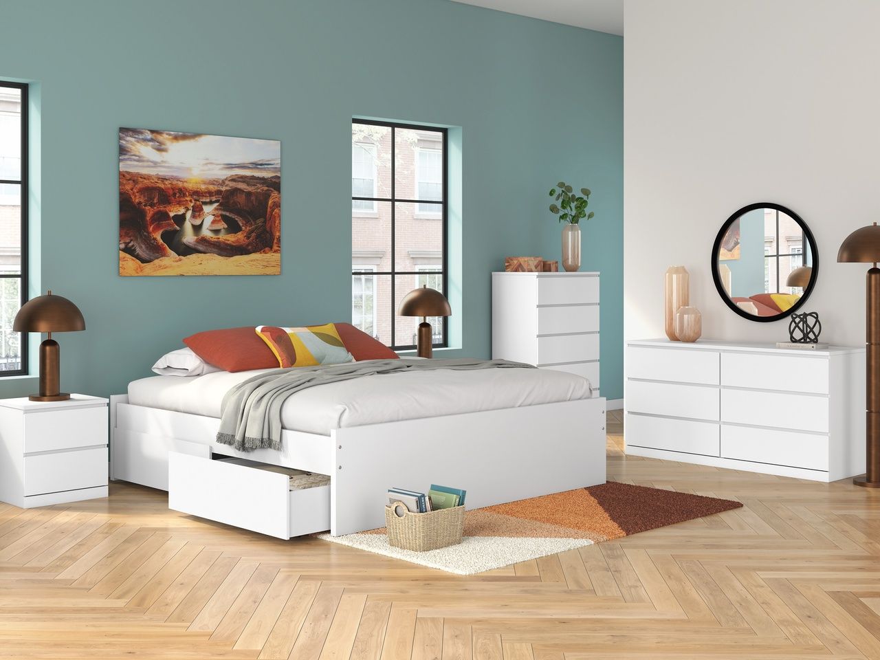 Onita King Platform Bed with 2 Side Storage In White EB9630B18