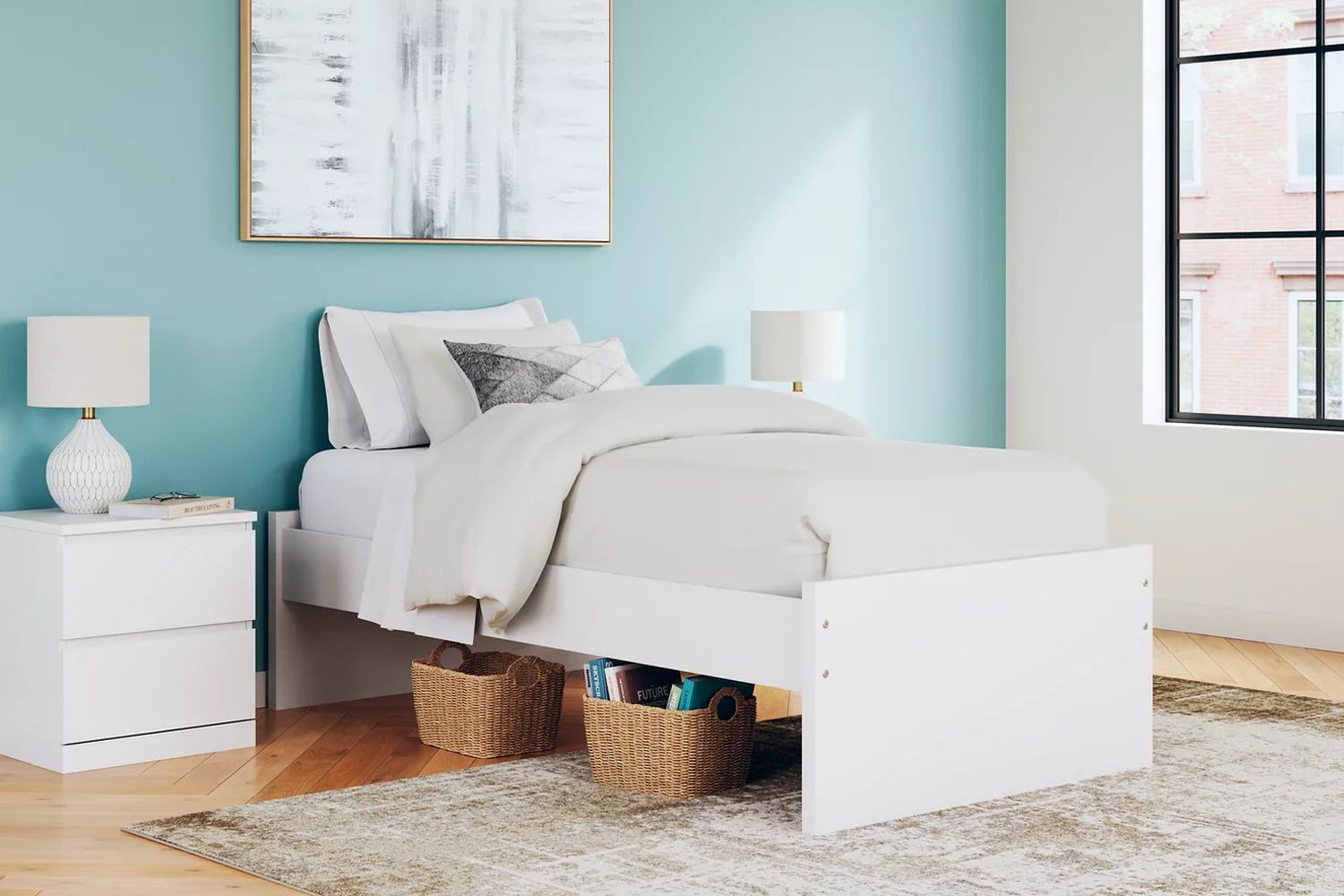 Onita Twin Platform Bed In White EB9630B2