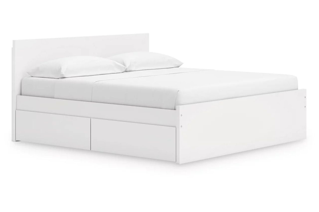 Onita King Panel Platform Bed with Storage In White EB9630B20