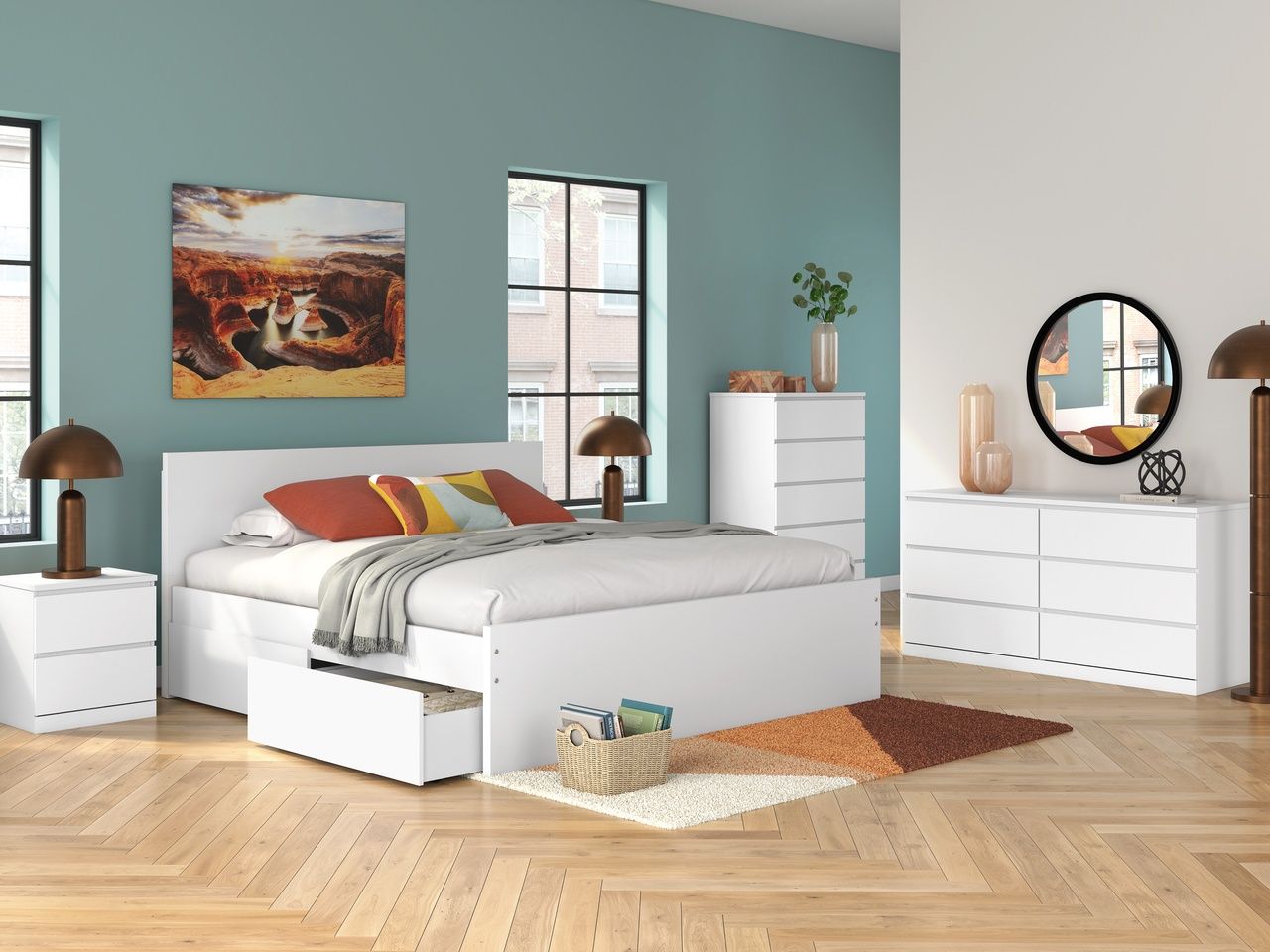 Onita King Panel Platform Bed with Storage In White EB9630B20