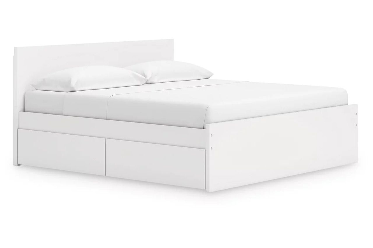 Onita King Panel Platform Bed with 2 Side Storage In White EB9630B21