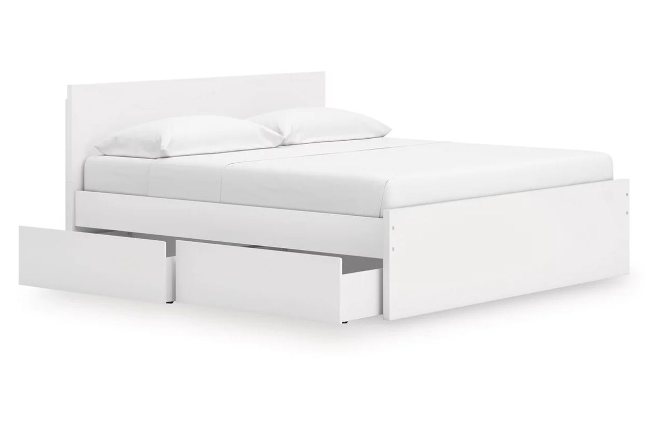 Onita King Panel Platform Bed with 2 Side Storage In White EB9630B21