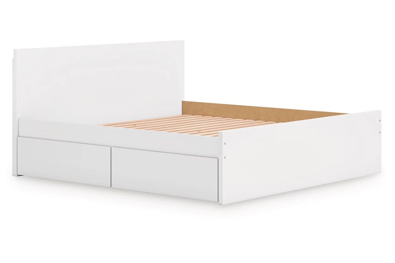 Onita King Panel Platform Bed with 2 Side Storage In White EB9630B21