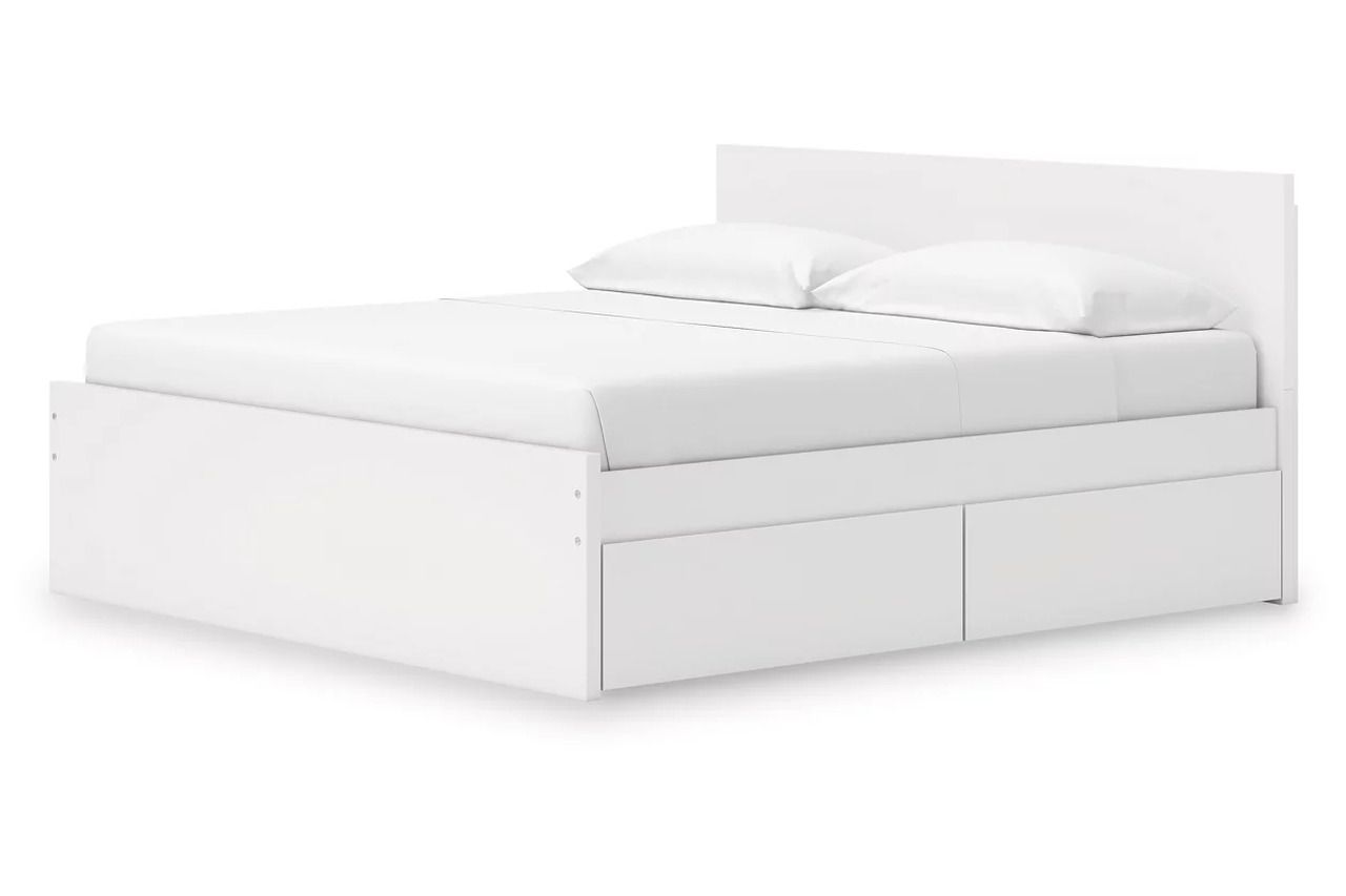 Onita King Panel Platform Bed with 2 Side Storage In White EB9630B21
