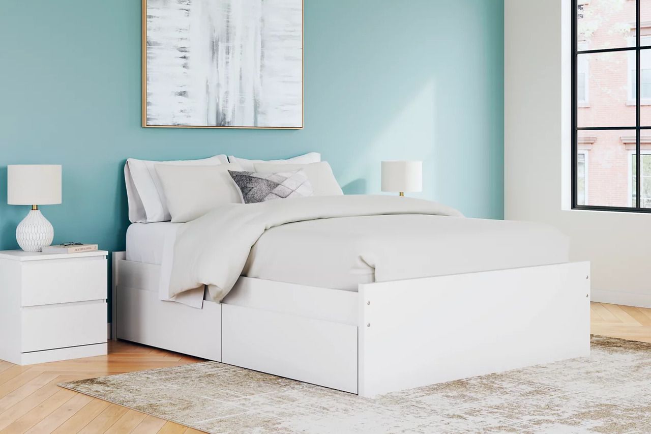 Onita Queen Platform Bed with 1 Side Storage In White EB9630B22
