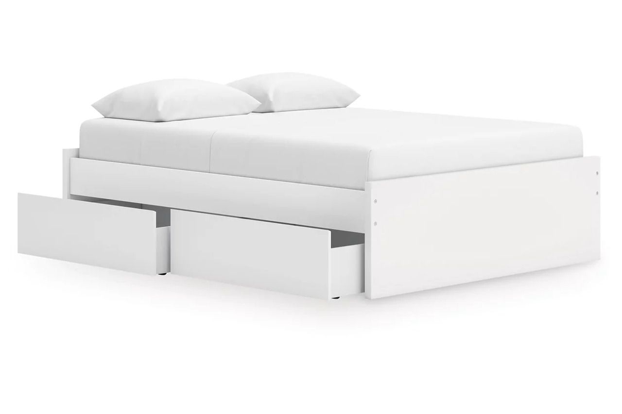 Onita Queen Platform Bed with 1 Side Storage In White EB9630B22