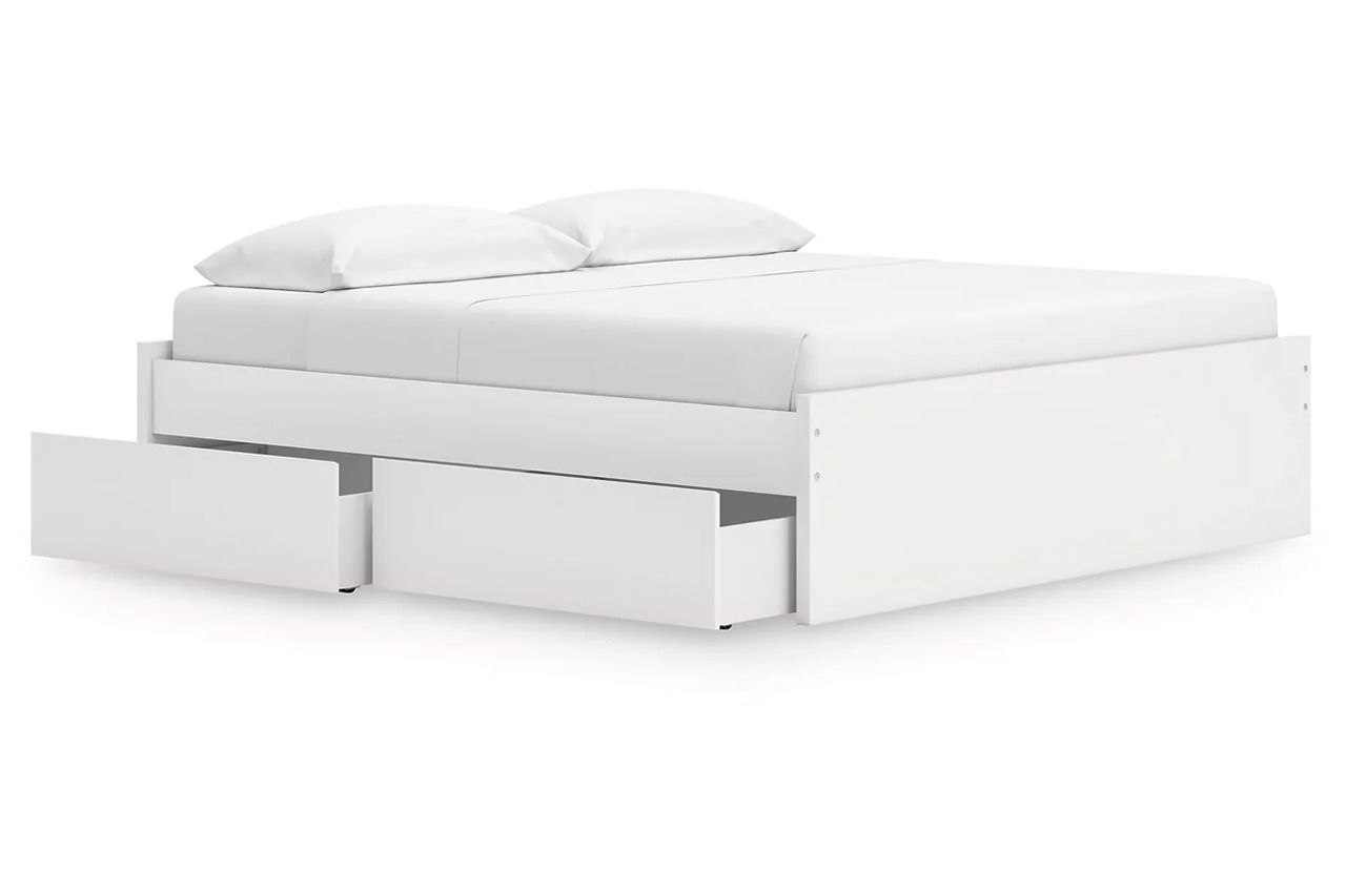 Onita King Platform Bed with 1 Side Storage In White EB9630B23