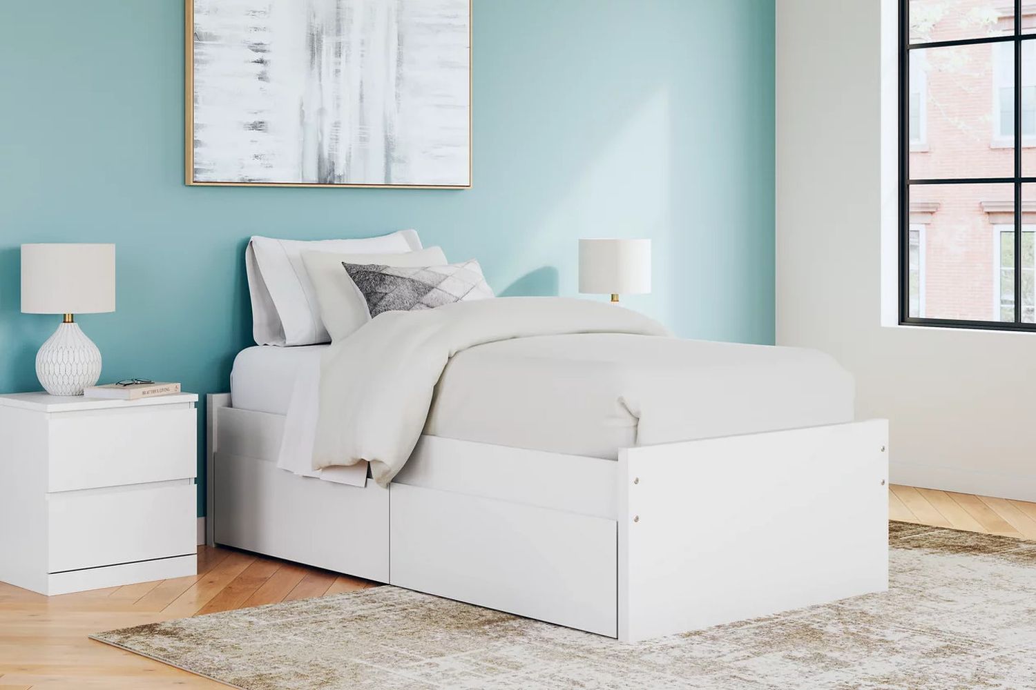 Onita Twin Platform Bed with 1 Side Storage In White EB9630B6