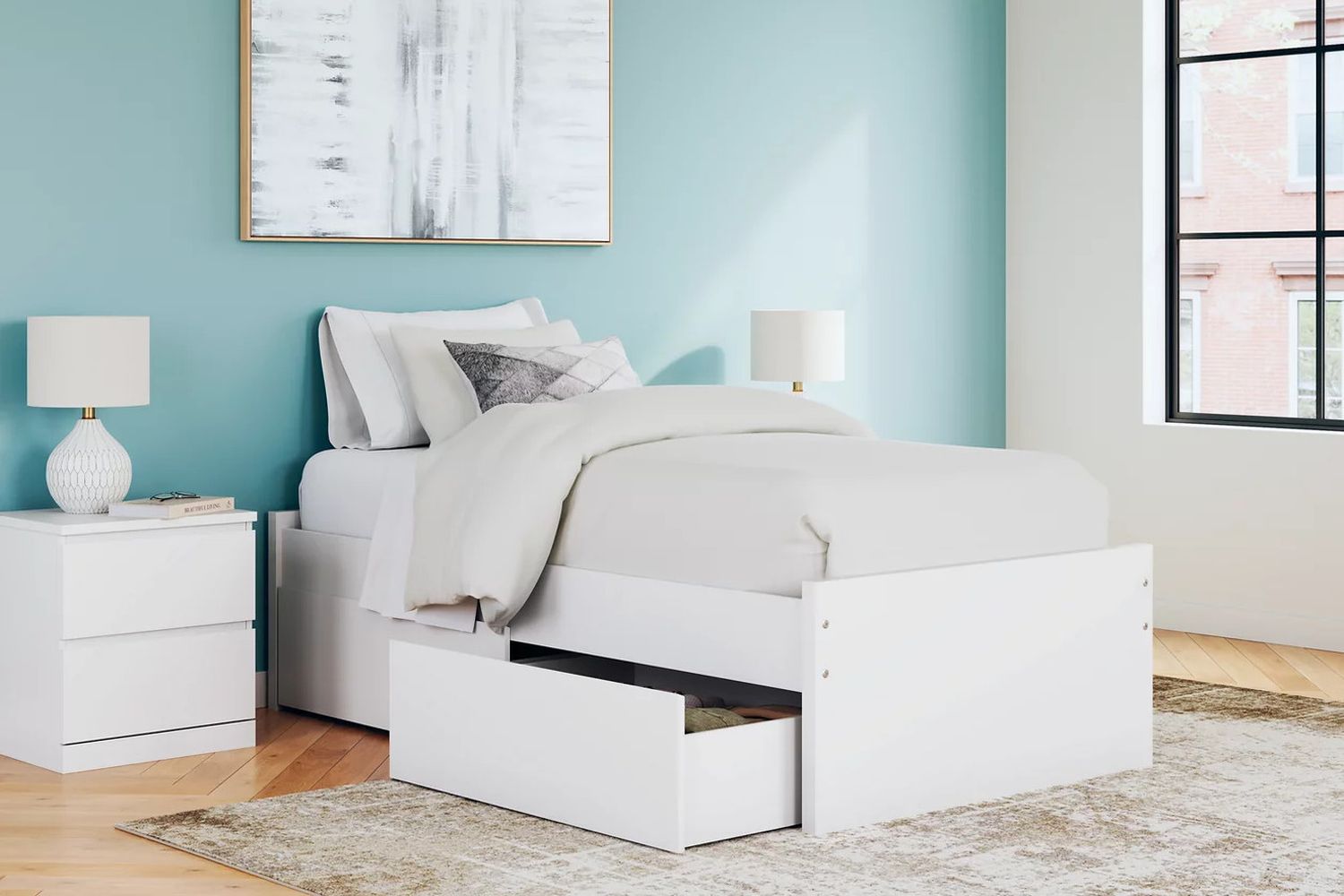 Onita Twin Platform Bed with 1 Side Storage In White EB9630B6