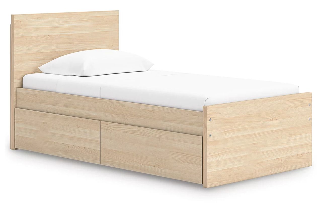 Onita Twin Panel Platform Bed with 1 Side Storage In Natural EB9632B10