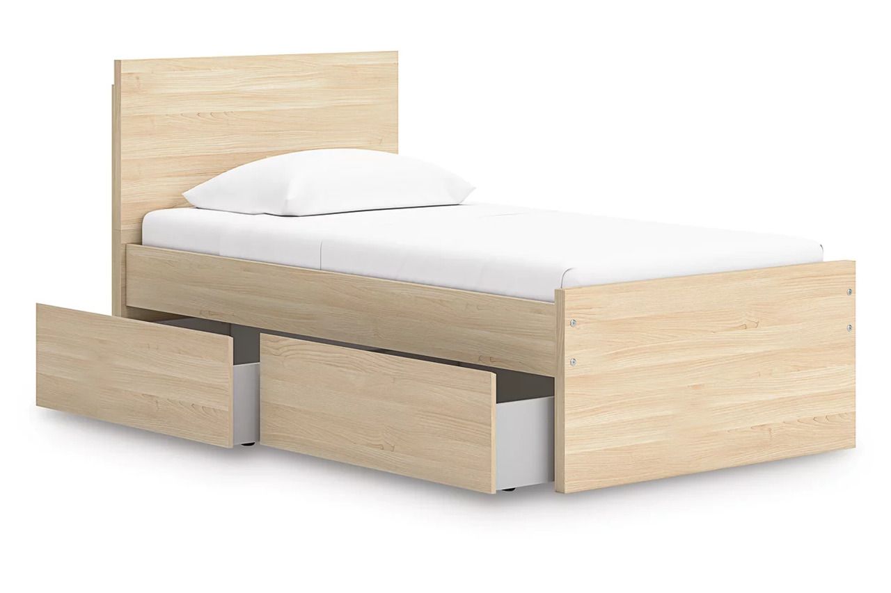 Onita Twin Panel Platform Bed with 1 Side Storage In Natural EB9632B10