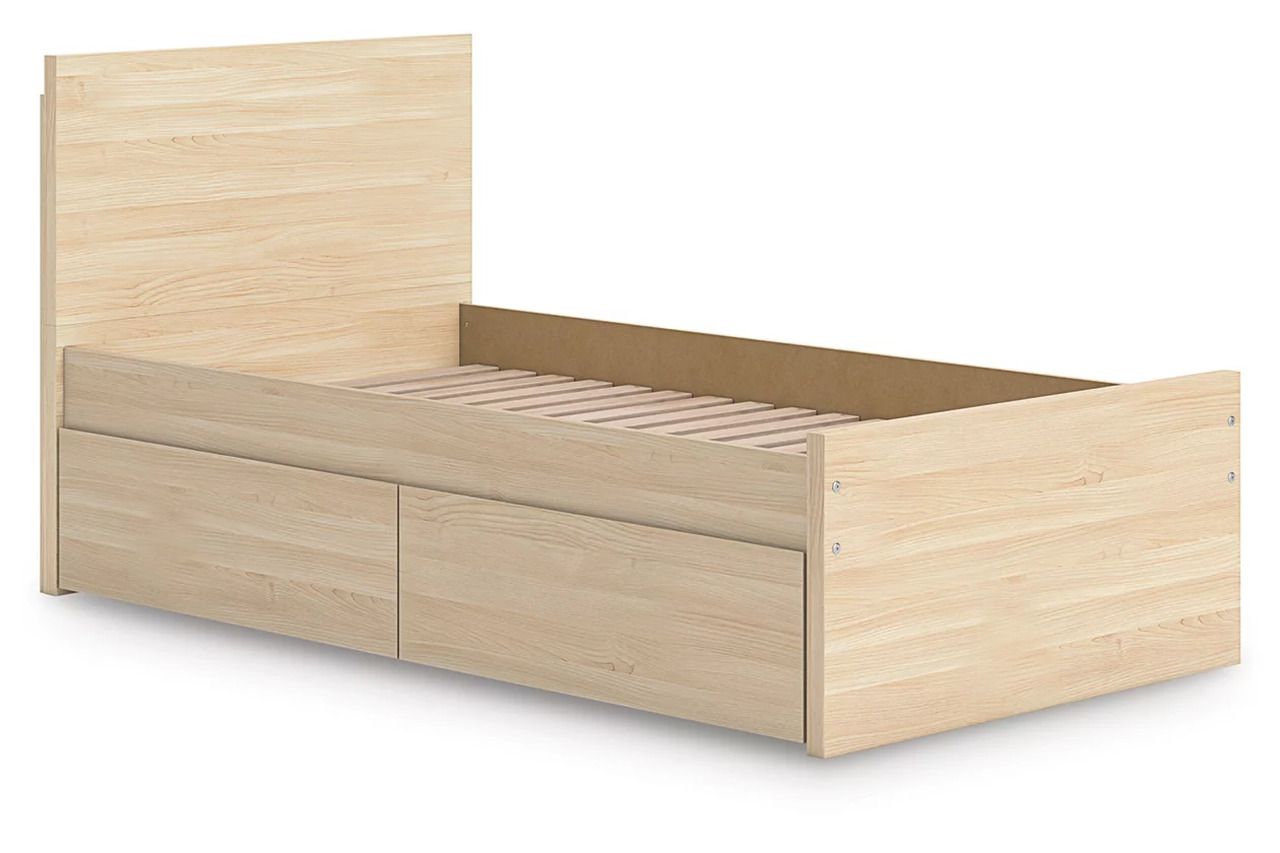 Onita Twin Panel Platform Bed with 1 Side Storage In Natural EB9632B10