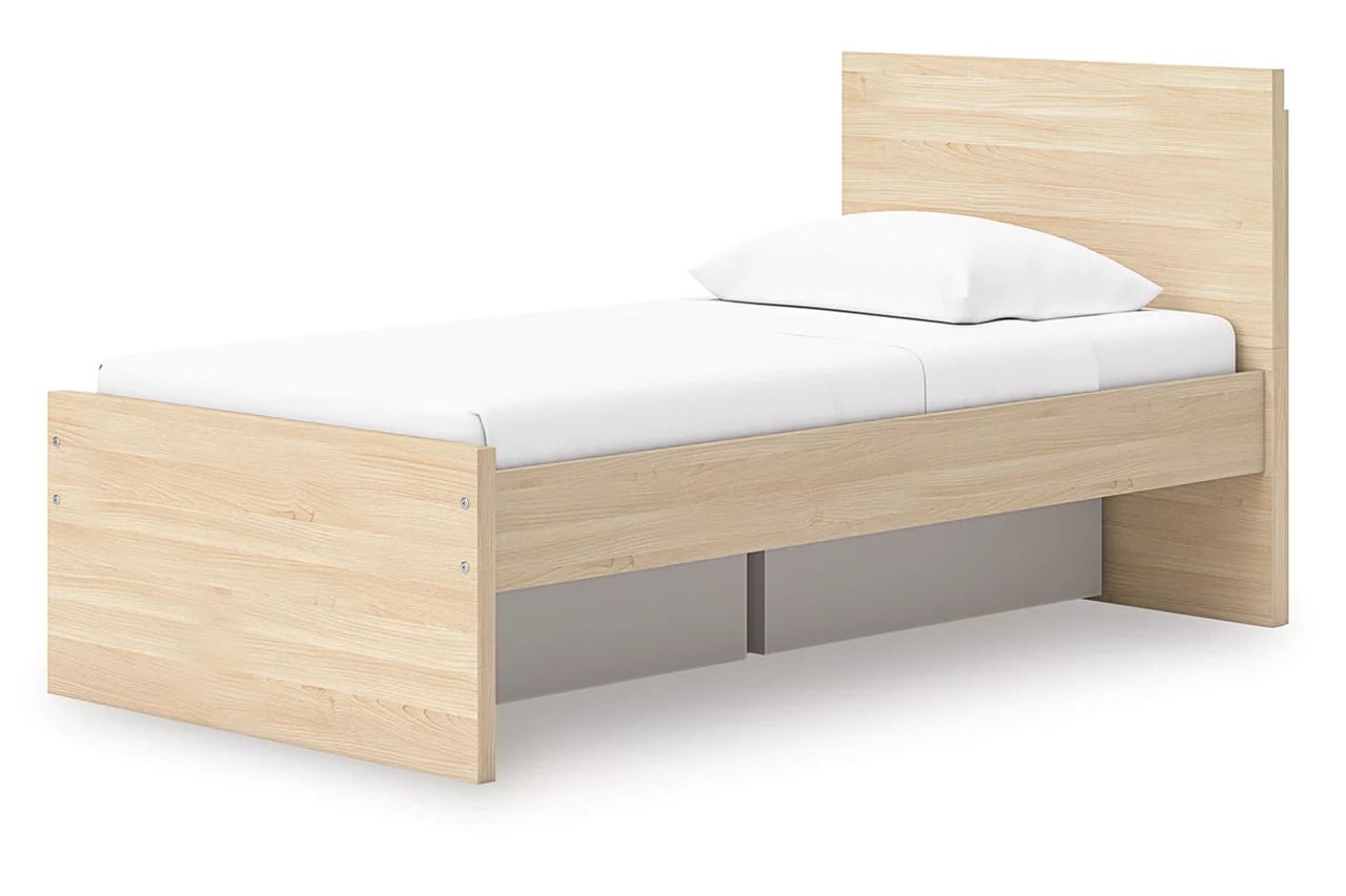 Onita Twin Panel Platform Bed with 1 Side Storage In Natural EB9632B10