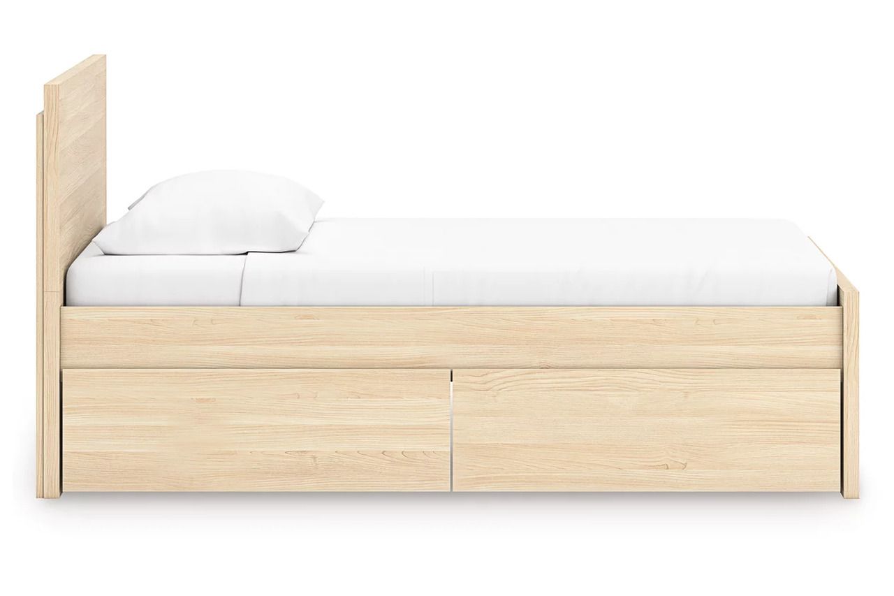 Onita Twin Panel Platform Bed with 1 Side Storage In Natural EB9632B10