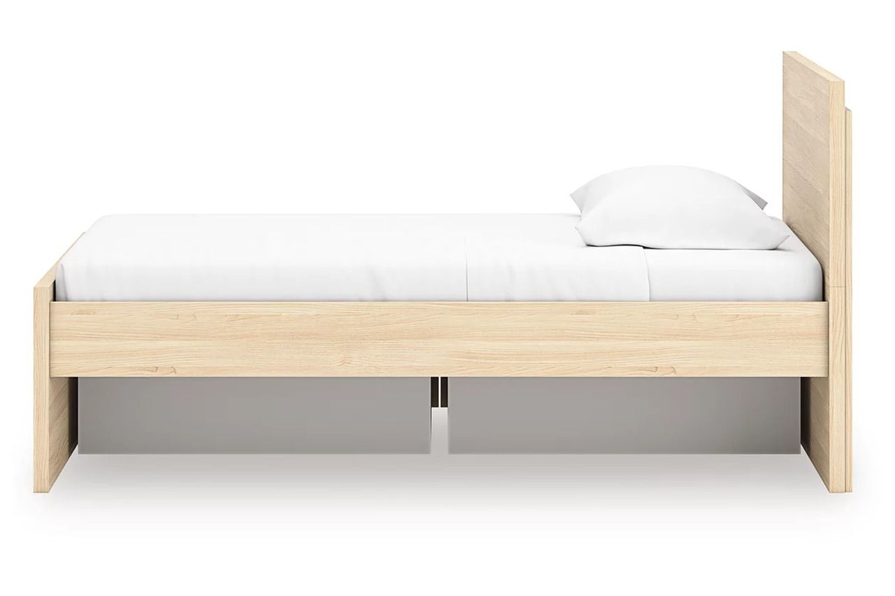 Onita Twin Panel Platform Bed with 1 Side Storage In Natural EB9632B10