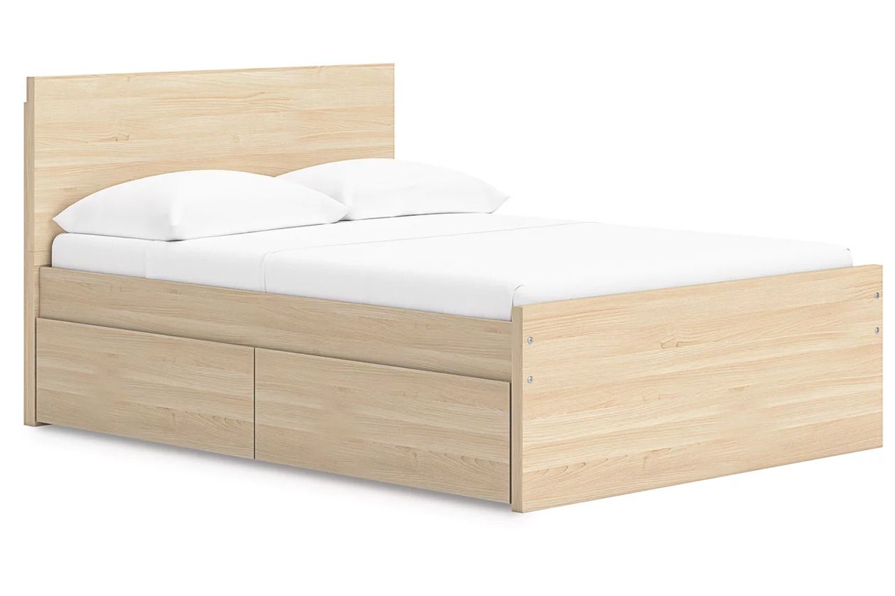 Onita Full Panel Platform Bed with 1 Side Storage In Natural EB9632B11