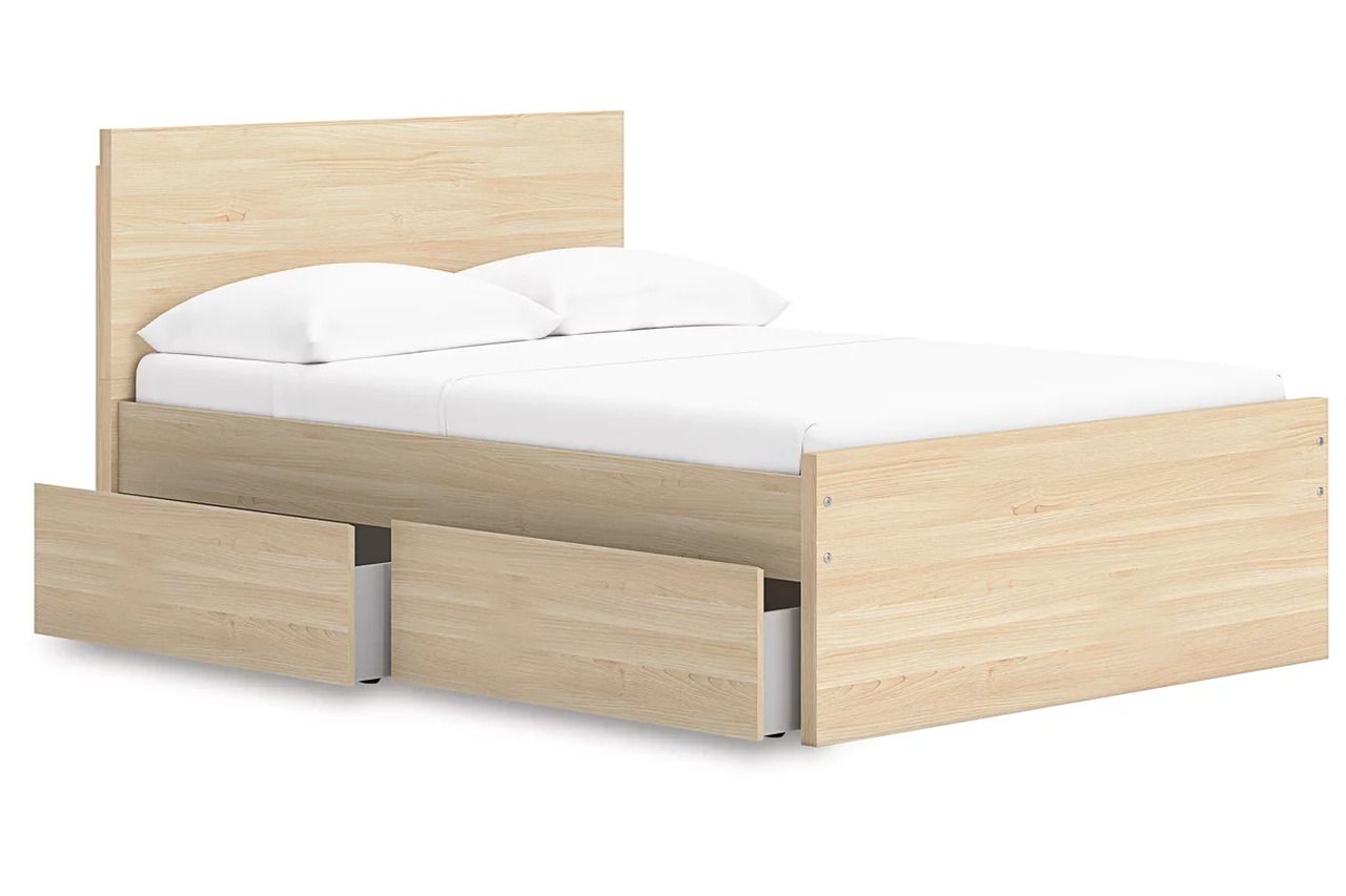 Onita Full Panel Platform Bed with 1 Side Storage In Natural EB9632B11