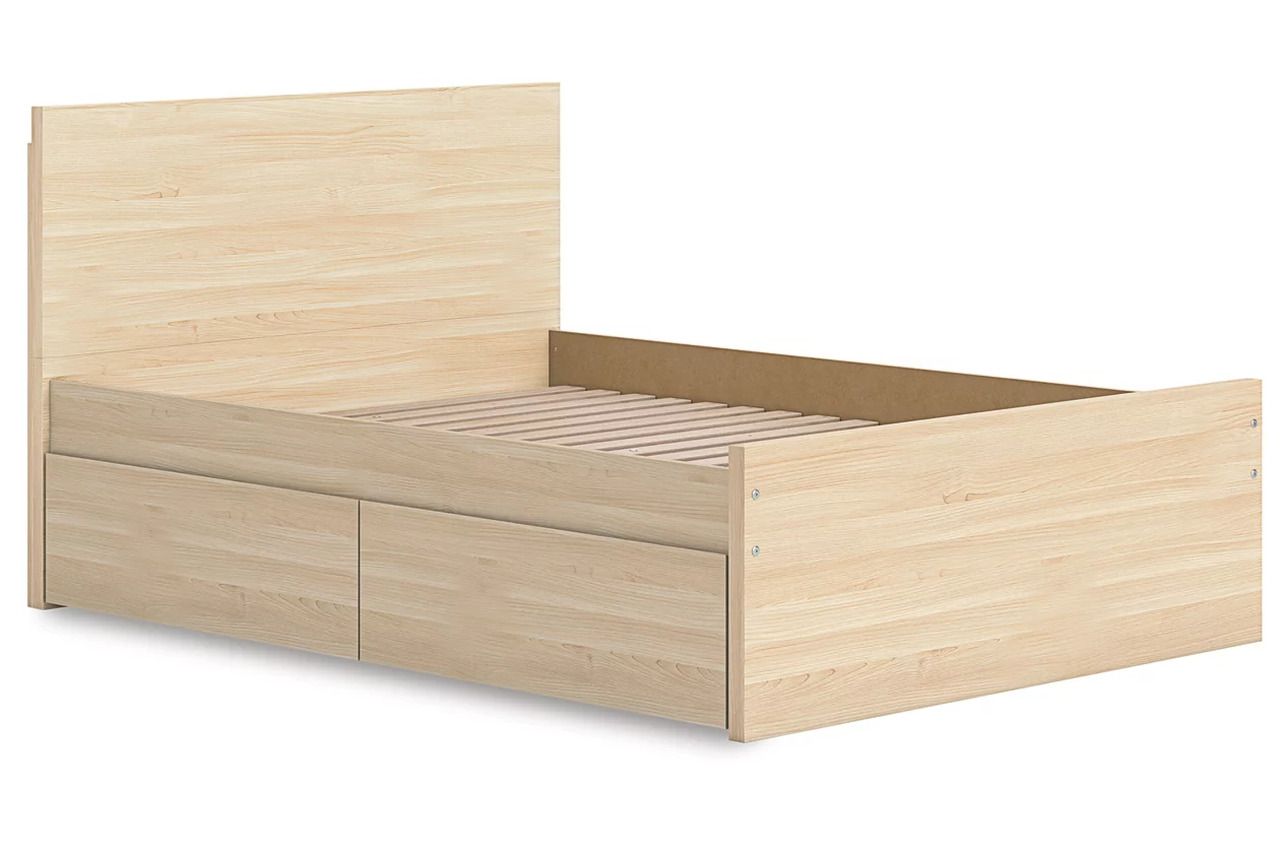 Onita Full Panel Platform Bed with 1 Side Storage In Natural EB9632B11