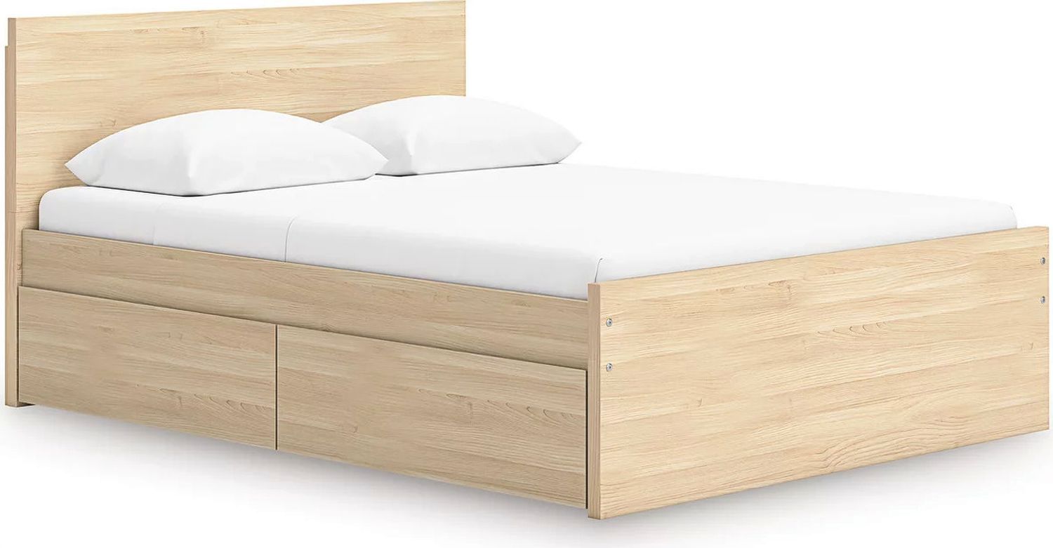 Onita Queen Panel Platform Bed with 1 Side Storage In Natural EB9632B12