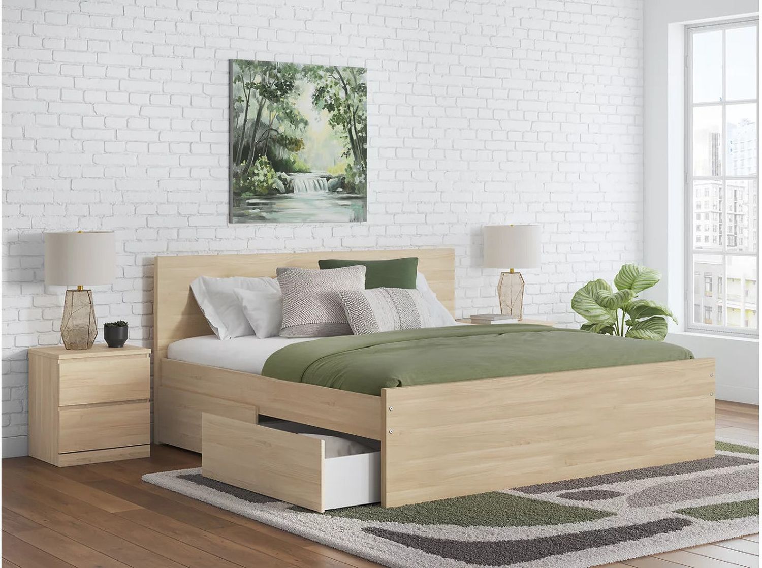 Onita Queen Panel Platform Bed with 1 Side Storage In Natural EB9632B12