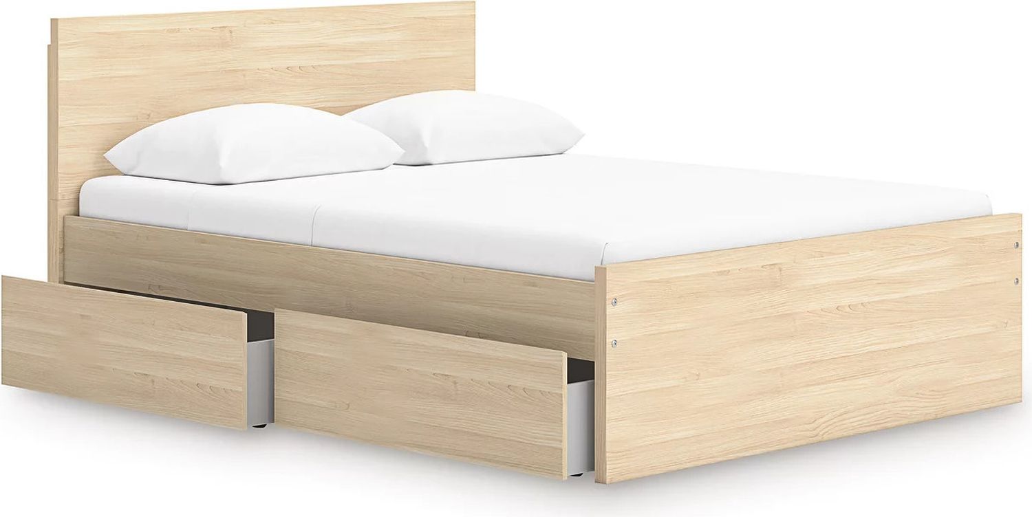 Onita Queen Panel Platform Bed with 1 Side Storage In Natural EB9632B12