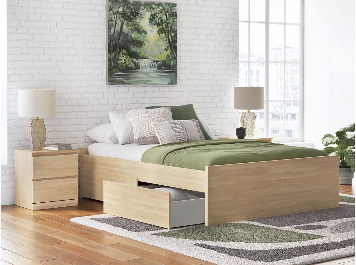Onita Queen Platform Bed with 2 Side Storage In Natural EB9632B15