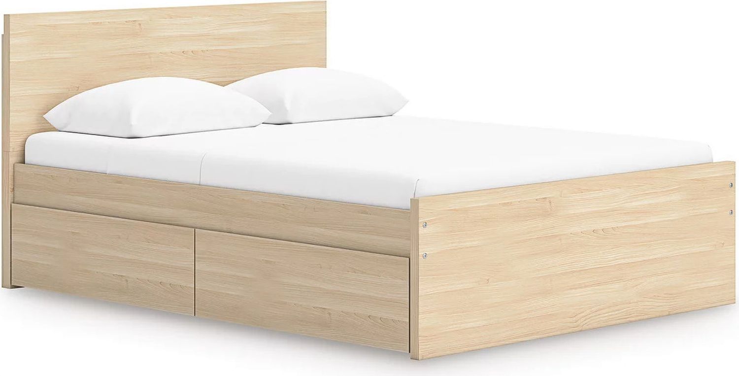 Onita Full Panel Platform Bed with 2 Side Storage In Natural EB9632B17