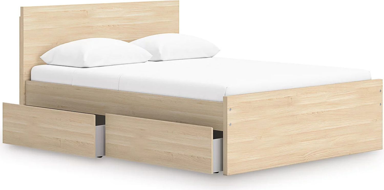 Onita Full Panel Platform Bed with 2 Side Storage In Natural EB9632B17