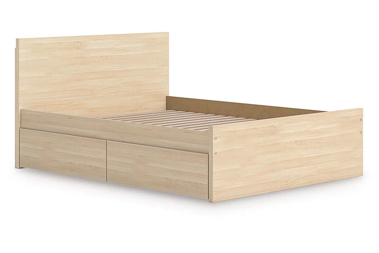 Onita Full Panel Platform Bed with 2 Side Storage In Natural EB9632B17