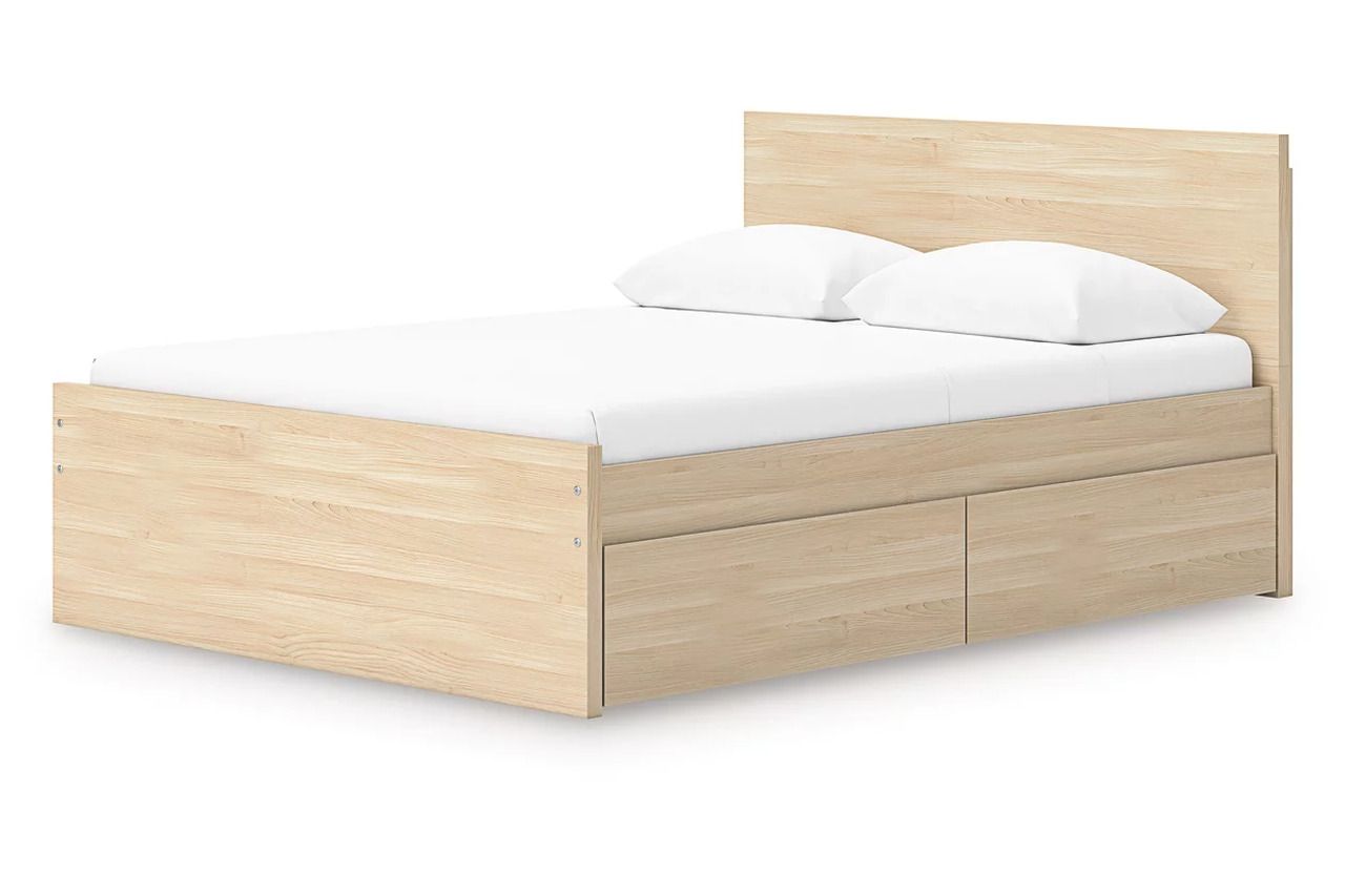 Onita Full Panel Platform Bed with 2 Side Storage In Natural EB9632B17