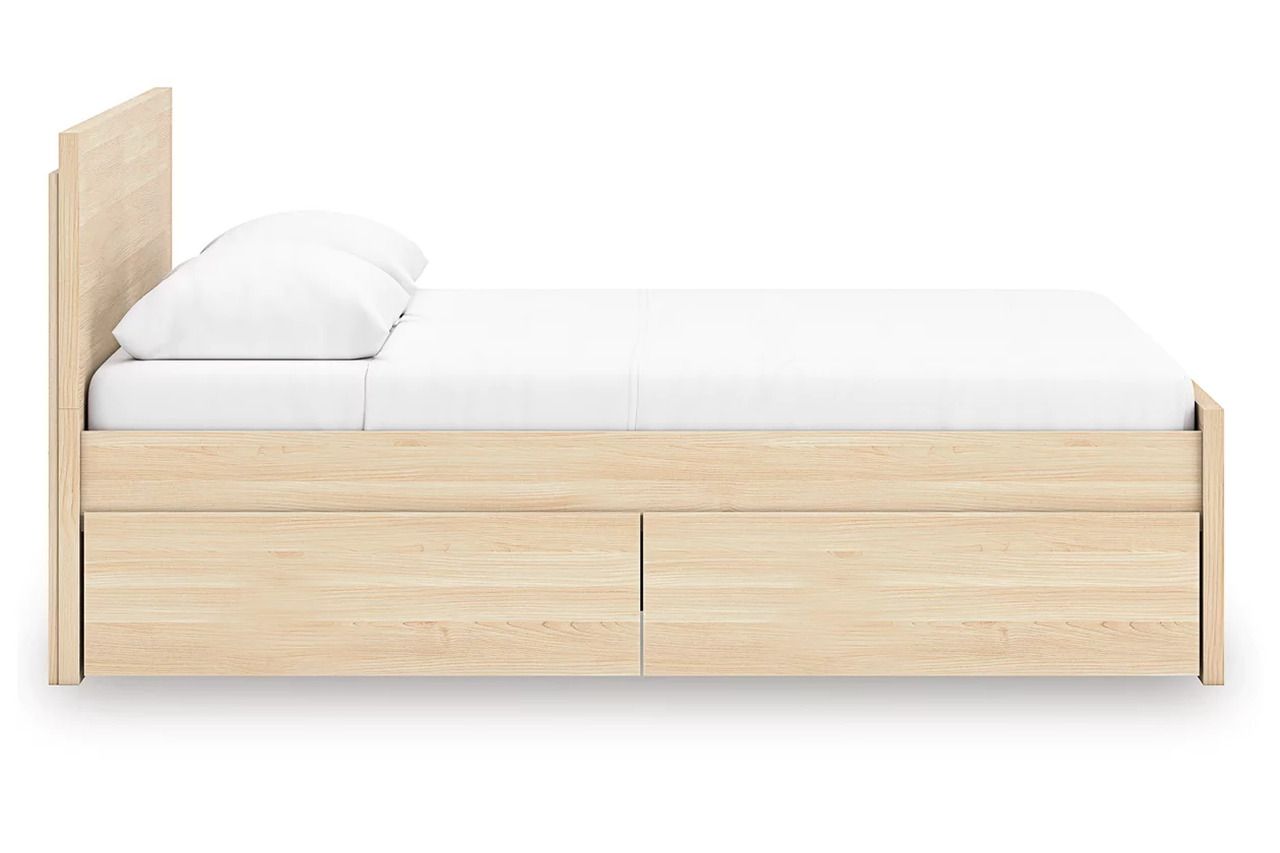Onita Full Panel Platform Bed with 2 Side Storage In Natural EB9632B17