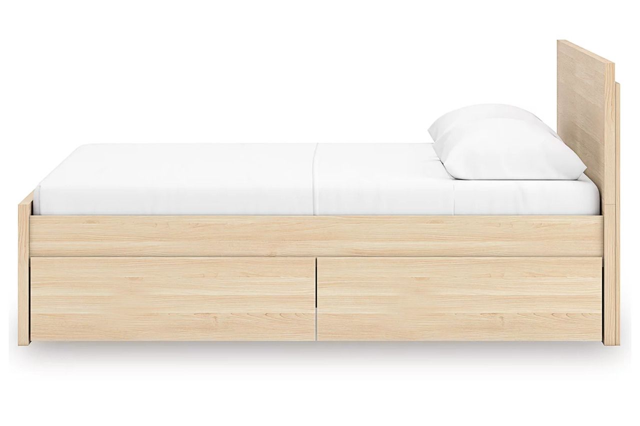 Onita Full Panel Platform Bed with 2 Side Storage In Natural EB9632B17