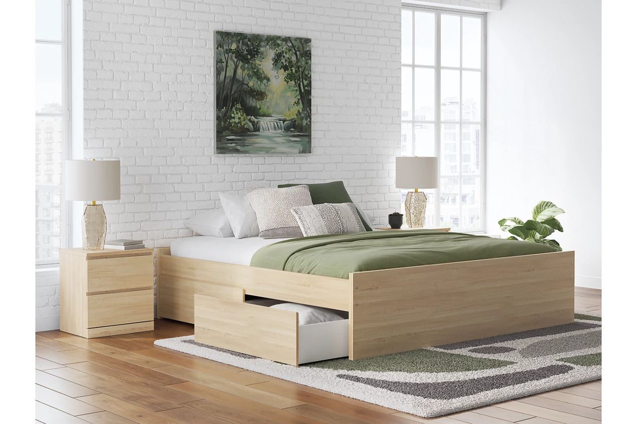 Onita King Platform Bed with 1 Side Storage In Natural EB9632B20
