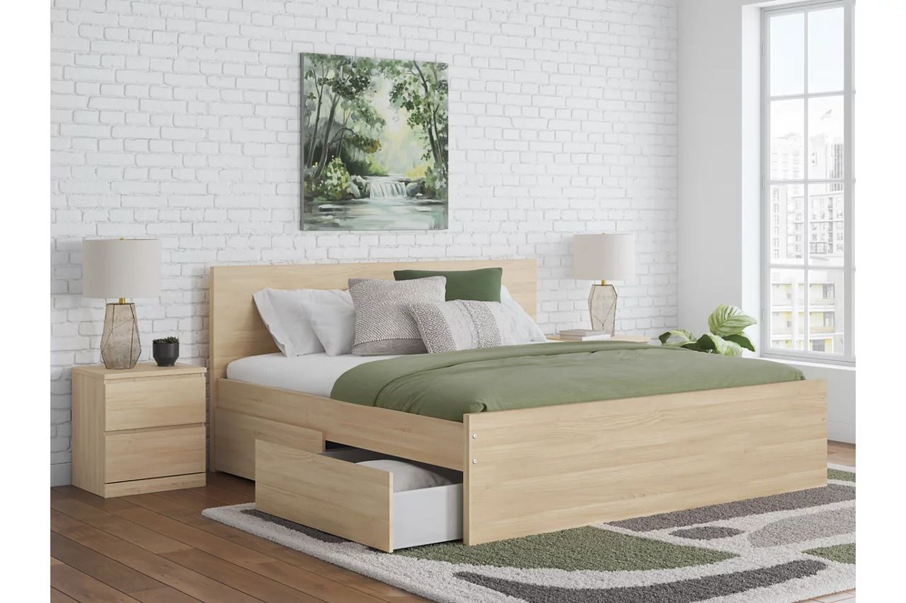 Onita King Panel Platform Bed with Storage In Natural EB9632B23