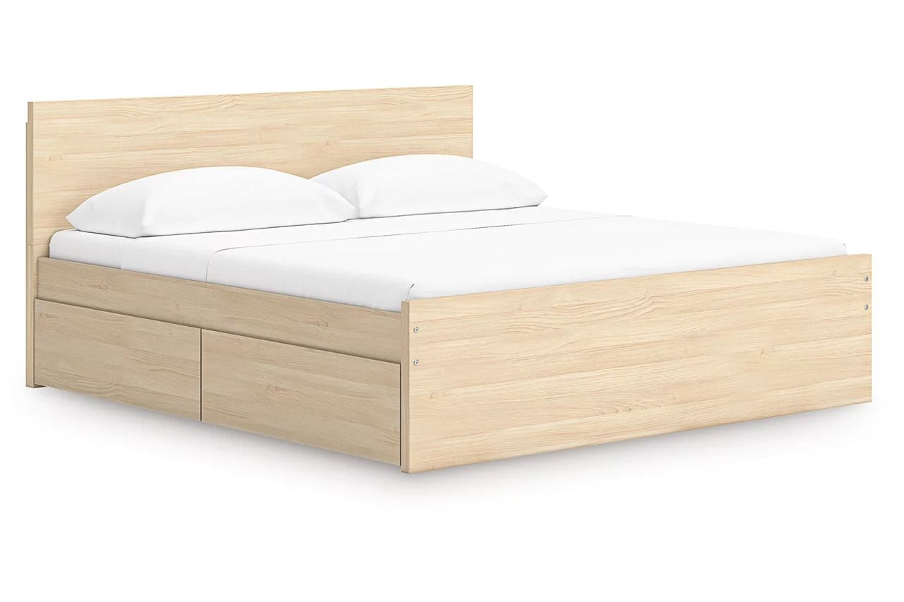 Onita King Panel Platform Bed with 2 Side Storage In Natural EB9632B24