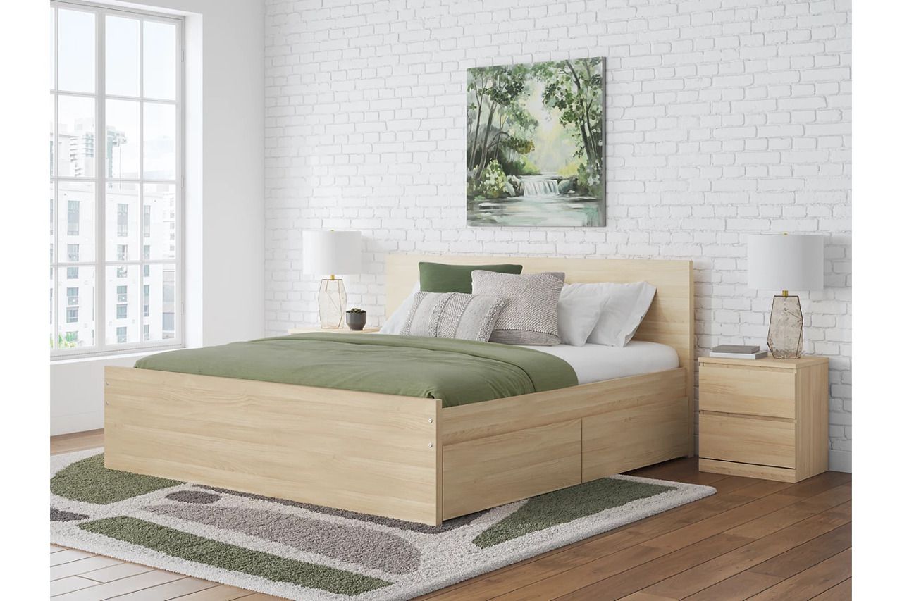 Onita King Panel Platform Bed with 2 Side Storage In Natural EB9632B24