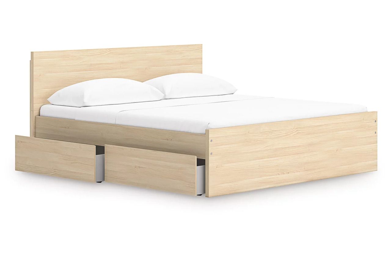 Onita King Panel Platform Bed with 2 Side Storage In Natural EB9632B24