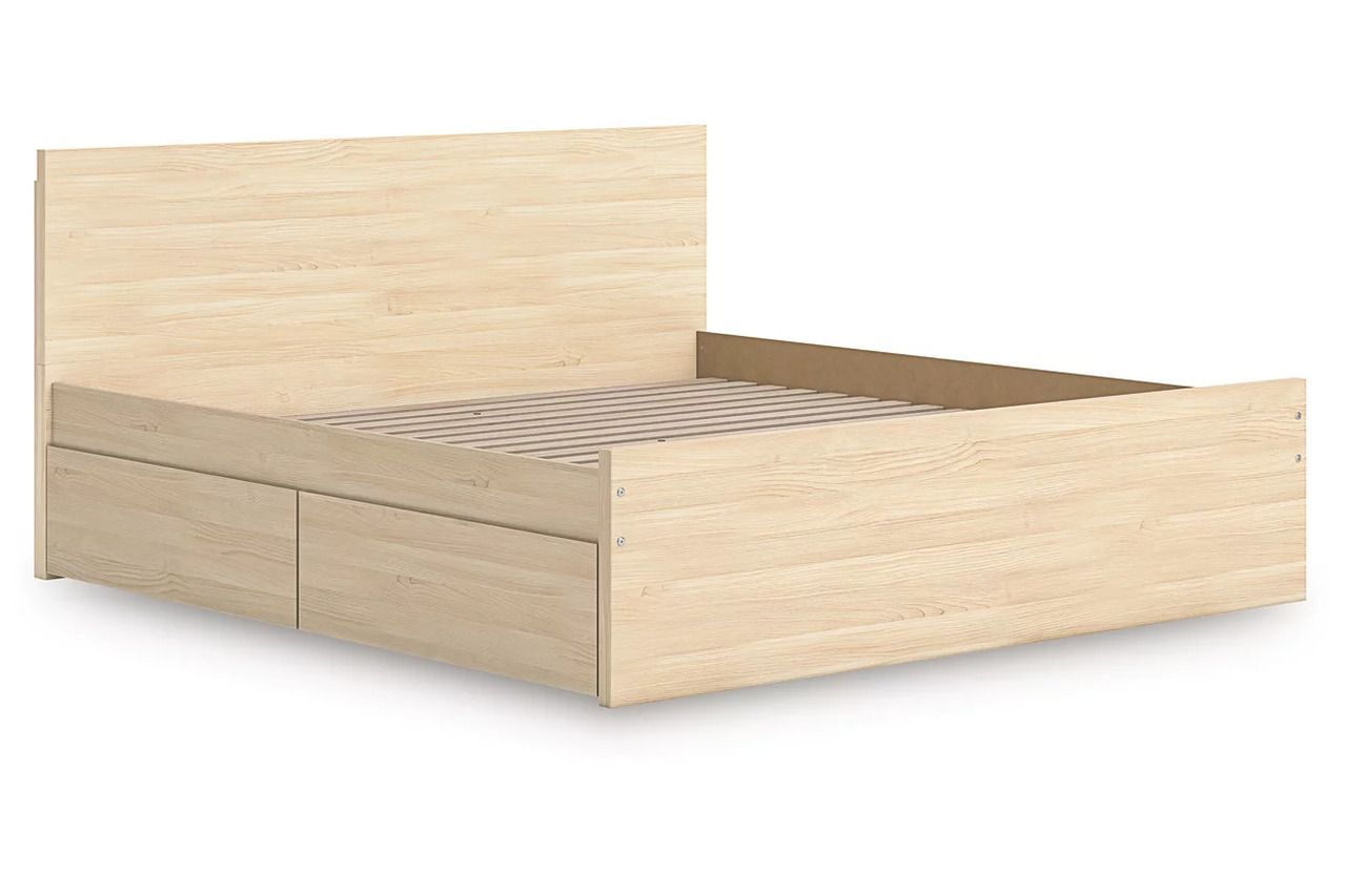 Onita King Panel Platform Bed with 2 Side Storage In Natural EB9632B24