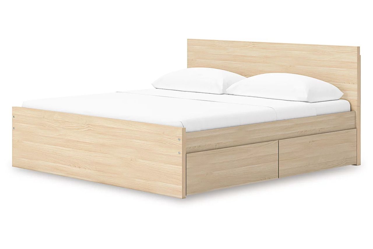 Onita King Panel Platform Bed with 2 Side Storage In Natural EB9632B24