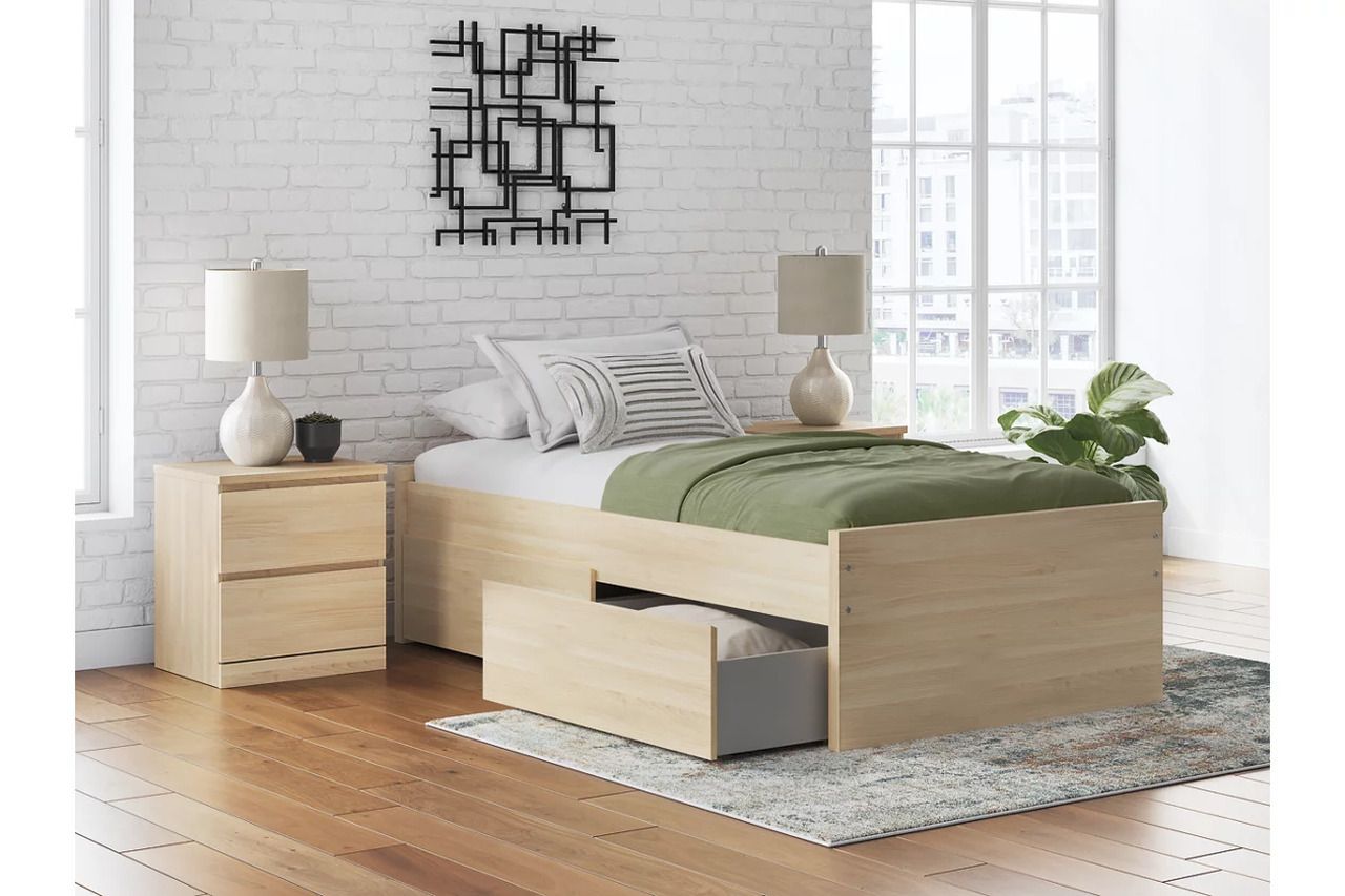 Onita Twin Platform Bed with 1 Side Storage In Natural EB9632B7