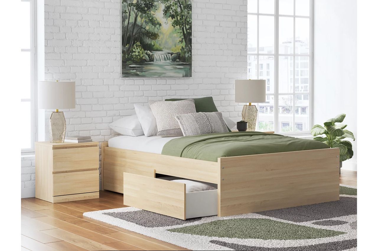 Onita Full Platform Bed with 1 Side Storage In Natural EB9632B8