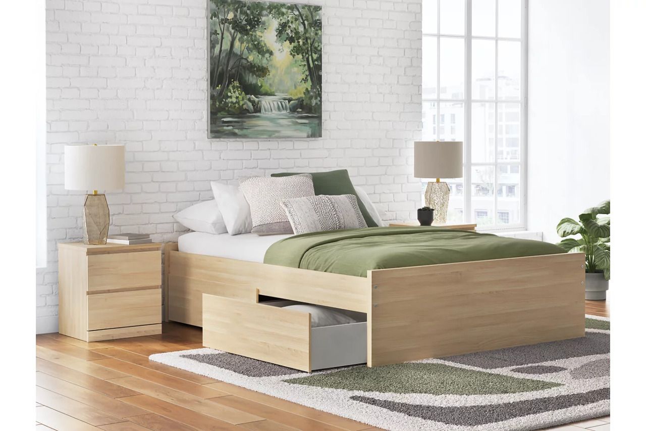 Onita Queen Platform Bed with 1 Side Storage In Natural EB9632B9