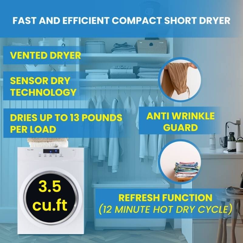 Standard 24 in Vented Dryer 3.5cf/13lb SENSOR Refresh Cycle 110V/1500W ED860, product image 5 of 19