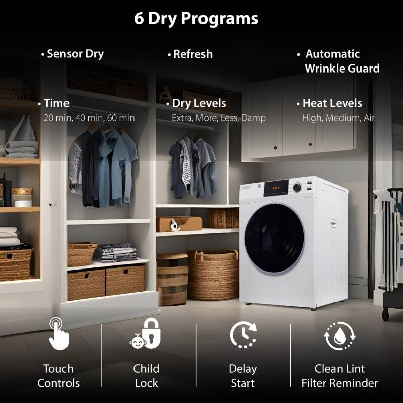 Deluxe 24 in VENTED Sensor Dryer SANITIZE 4 cu.ft Touch Control 110V DIGITAL ED870