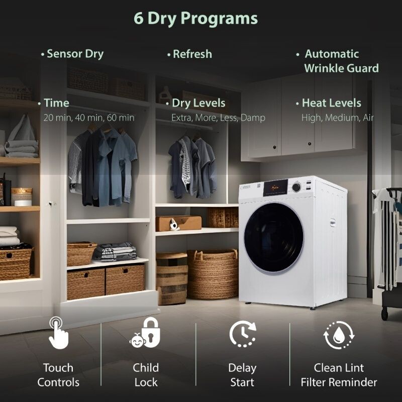 DELUXE 24 in VENTED Sensor Dryer w/Washer SOCKET 4cf/18lbs 110V ED870DL, product image 5 of 13