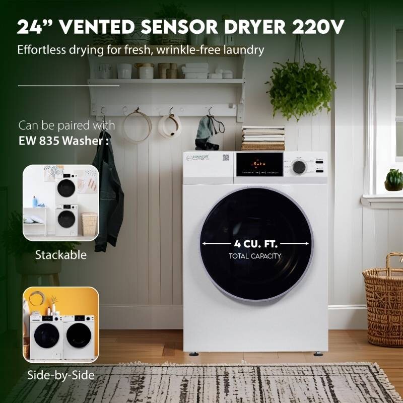 Deluxe 24 in 220V Vented SENSOR Dryer SANITIZE 4 cu.ft Touch Control DIGITAL ED880