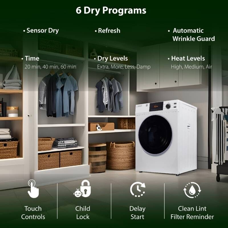 Deluxe 24 in 220V Vented SENSOR Dryer SANITIZE 4 cu.ft Touch Control DIGITAL ED880