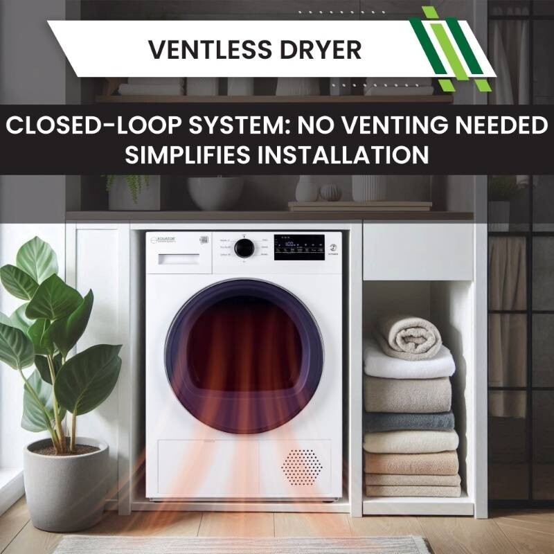 24 in HEAT PUMP DRYER 3.7 cf/20 lbs, Eco Sensor Ventless Sanitize 110V ED890HP