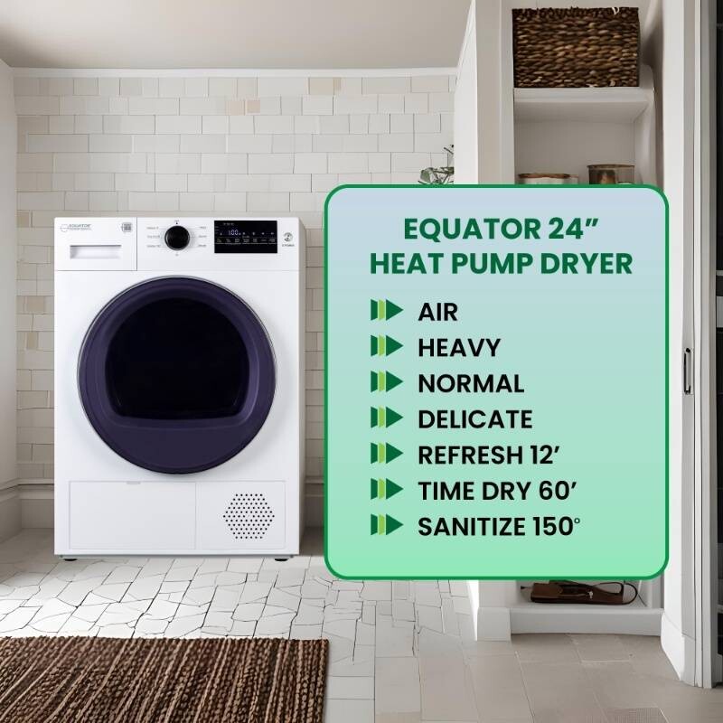 24 in HEAT PUMP DRYER 3.7 cf/20 lbs, Eco Sensor Ventless Sanitize 110V ED890HP